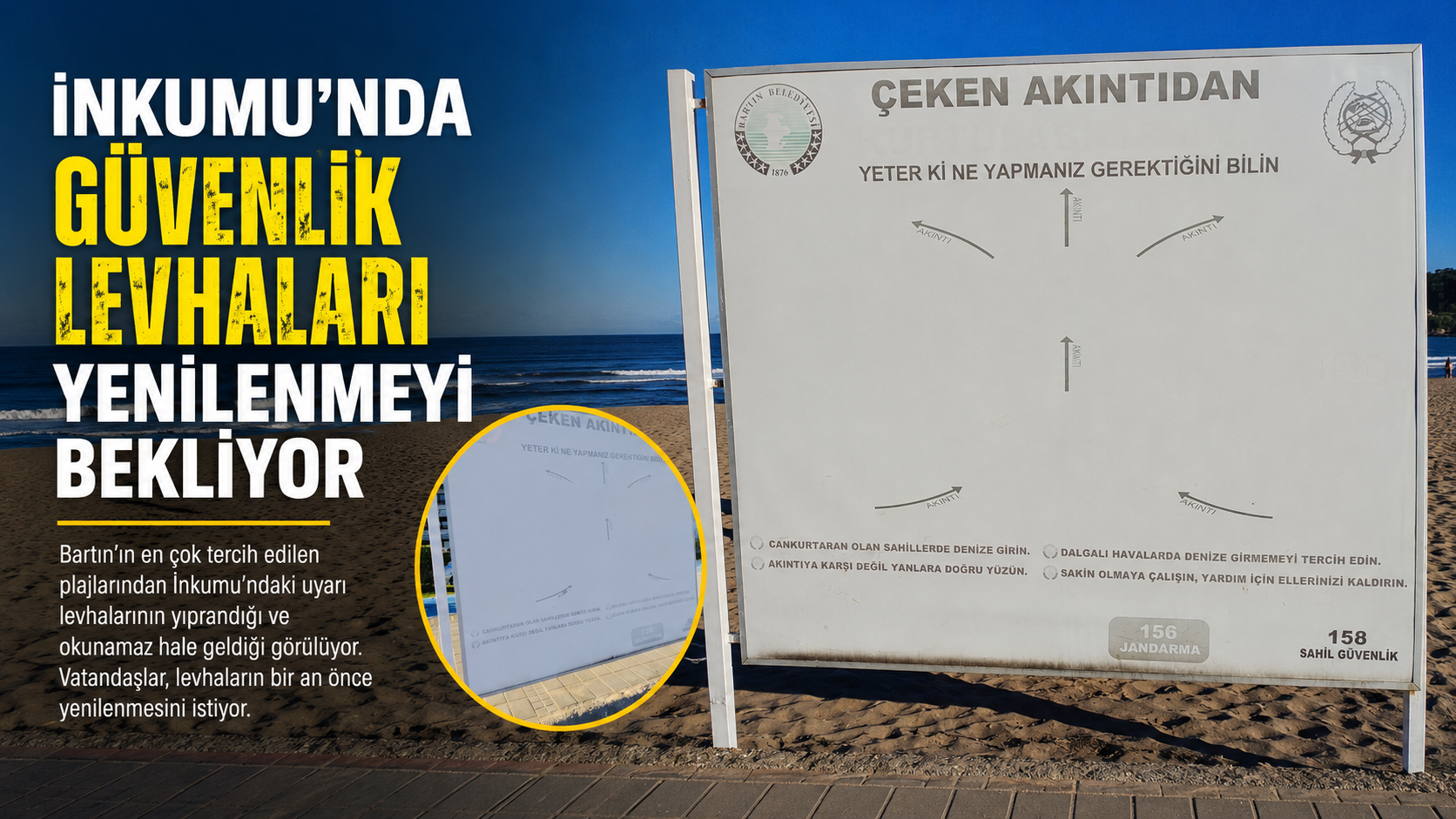 İnkumu'nda Güvenlik Levhaları Yenilenmeyi Bekliyor