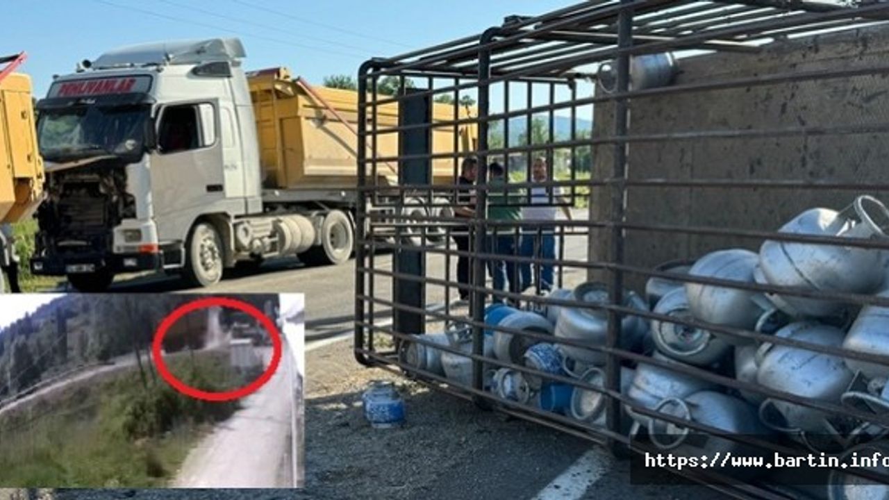 Hafriyat kamyonu, tüp kamyonuna çarptı, faciadan dönüldü