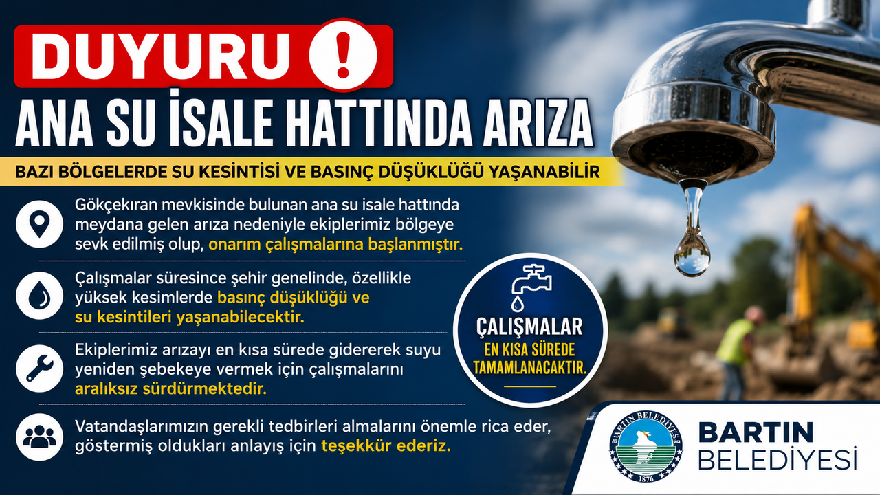 Bartın’da Ana Su İsale Hattında Arıza
