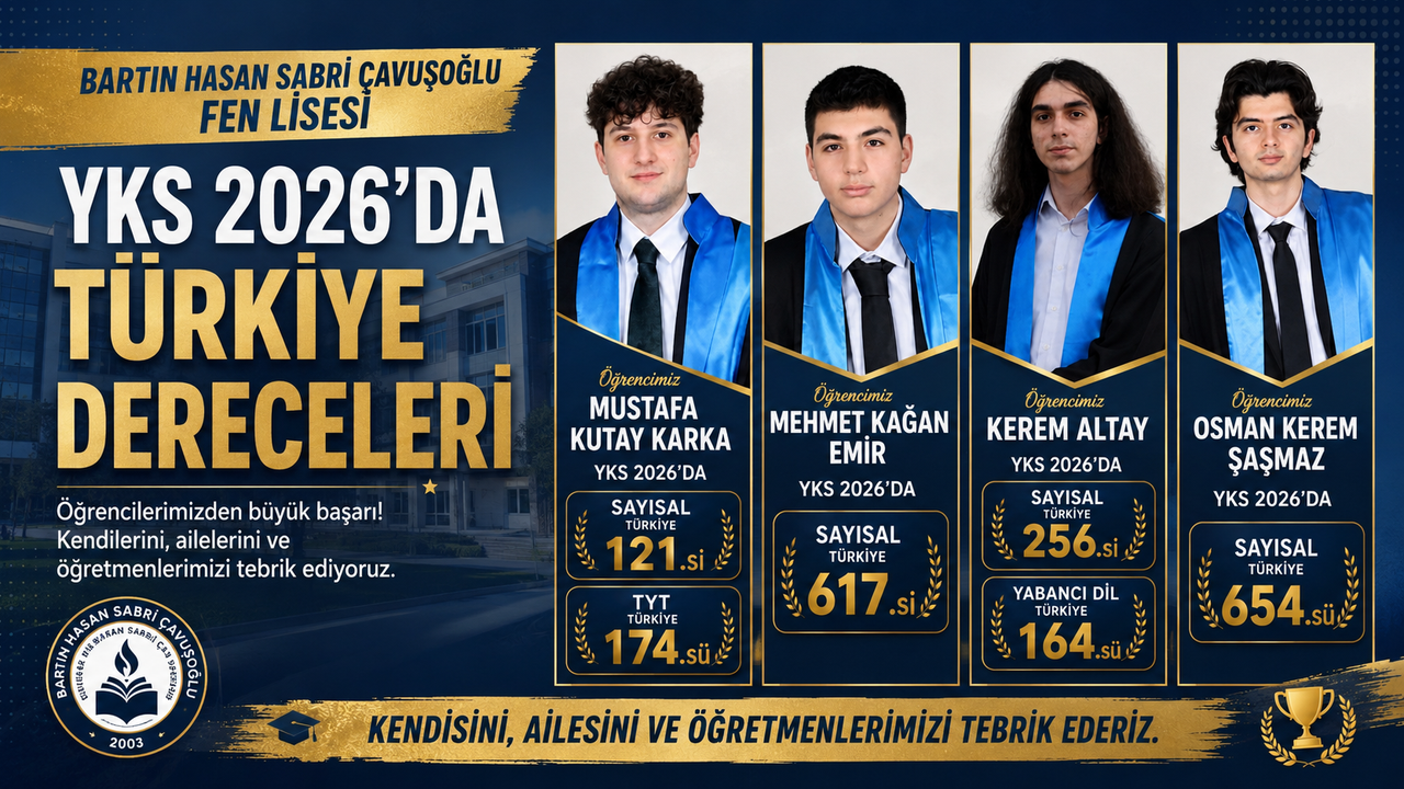 Bartın Fen Lisesi’nden YKS 2026’da Türkiye Dereceleri