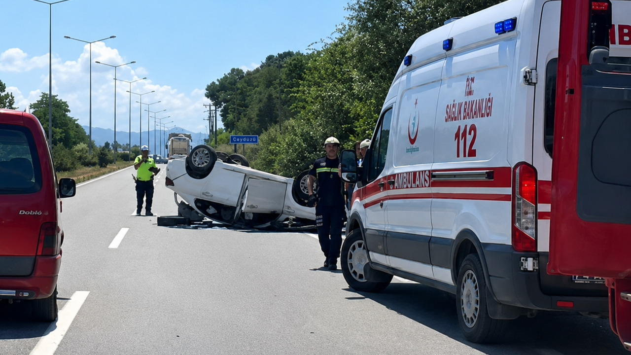 Çayırlar Kavşağı'nda Feci Kaza! Otomobil Ters Döndü