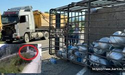 Hafriyat kamyonu, tüp kamyonuna çarptı, faciadan dönüldü