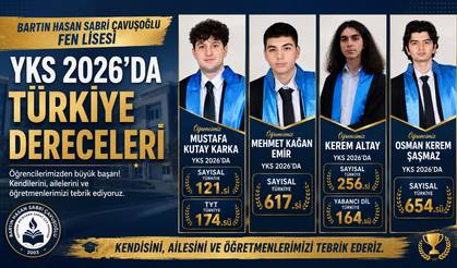 Bartın Fen Lisesi’nden YKS 2026’da Türkiye Dereceleri