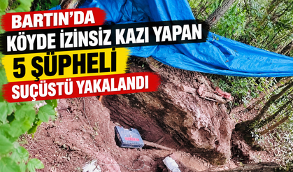 Köyde izinsiz kazı yapan 5 şüpheli suçüstü yakalandı