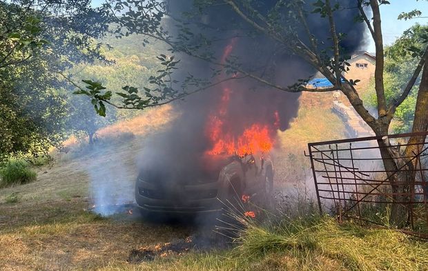Bartın'da kamyonet alev alev yandı