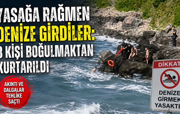 Yasağa rağmen denize giren 1'i çocuk 3 kişi, kurtarıldı