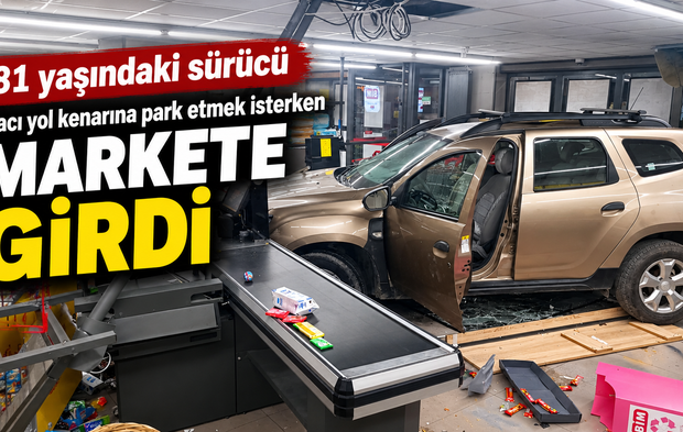 81 yaşındaki sürücü aracı park etmek isterken markete girdi