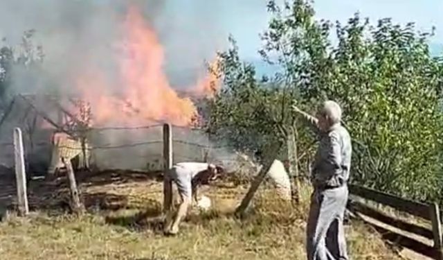Bartın'da samanlık yangını