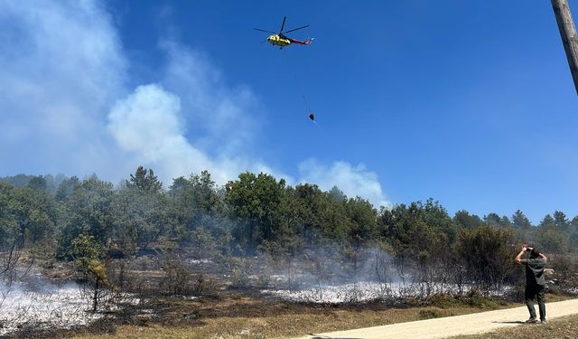 Komşuda orman yangınına helikopterle müdahale ediliyor