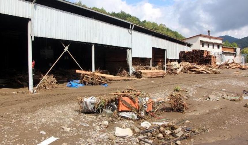 Bartın&#039;da selin en çok etkilediği Zafer köyünde bulunan, 15 bin metrekarelik alandaki kereste fabrikası, büyük hasar gördü.