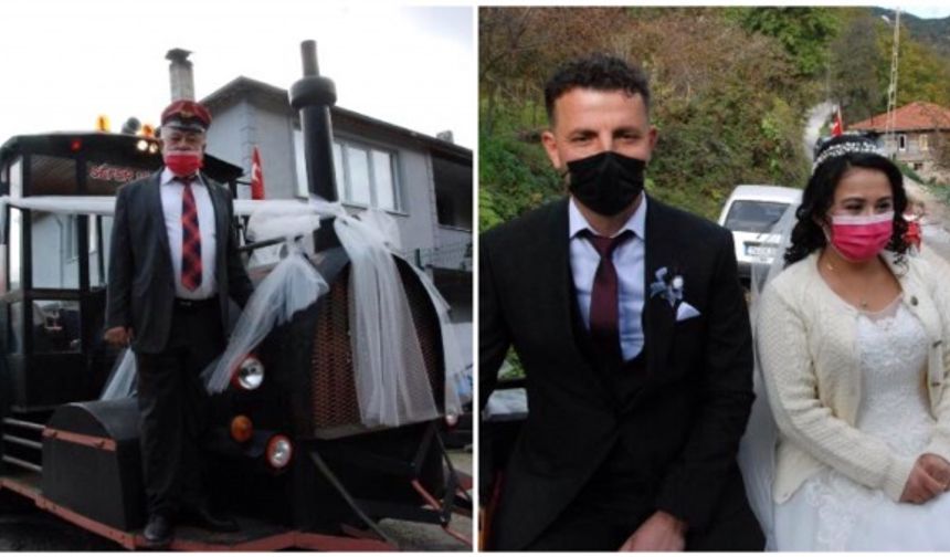 BARTIN&#039;ın Kurucaşile ilçesine bağlı Meydan Köyü Muhtarı Sefer Demir tarafından satın alınan lokomotif görünümlü traktör, dünya evine giren Bahri ve Selda Özalp çiftinin gelin arabası oldu.
