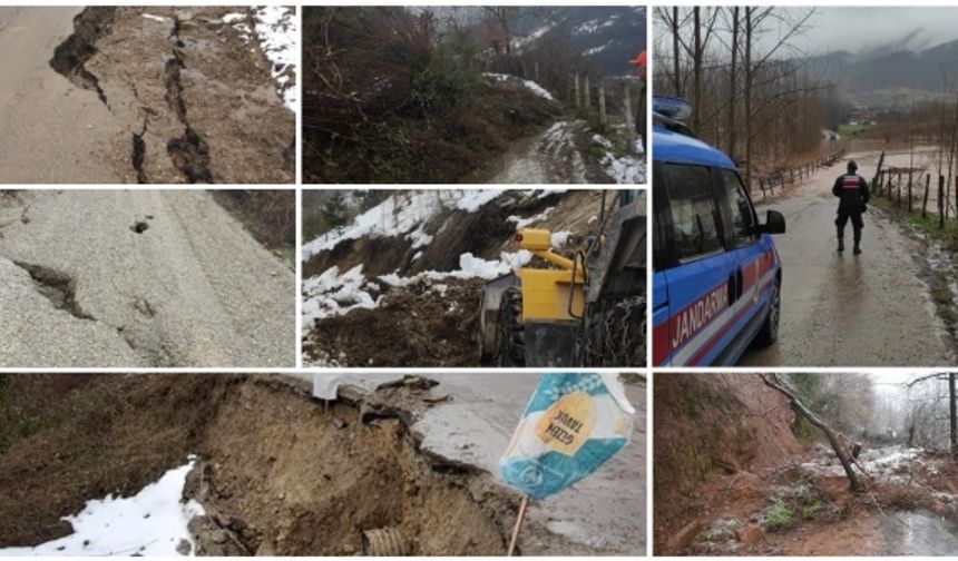 Bartın&#039;da eriyen karlar heyelanlara neden oldu.