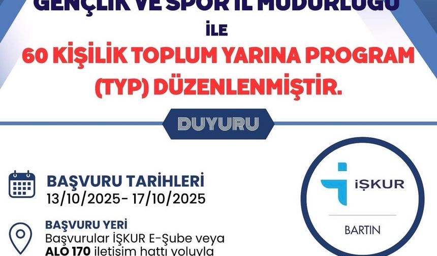 Bartın’da 60 Kişilik İstihdam Fırsatı