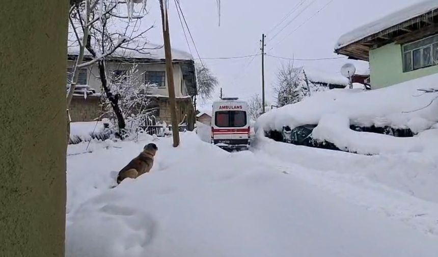 Kardan kapanan yol açıldı, hasta hastaneye ulaştırıldı