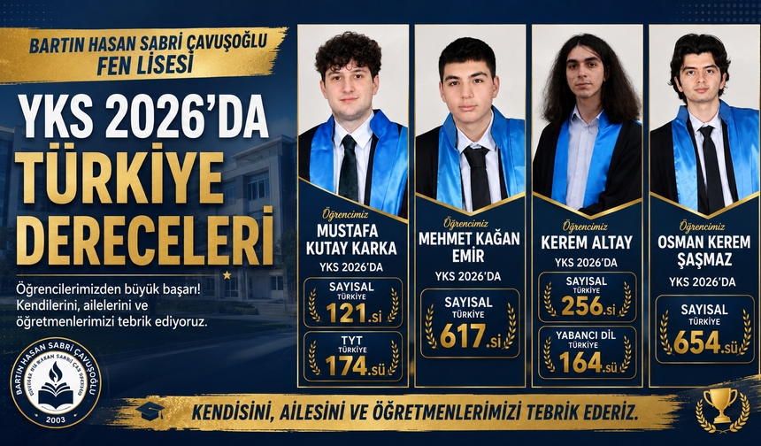Bartın Fen Lisesi’nden YKS 2026’da Türkiye Dereceleri