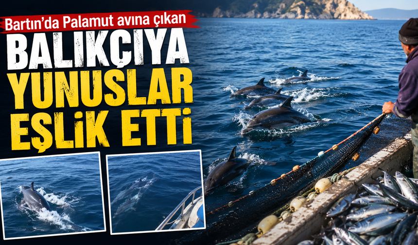 Bartın’da Palamut avına çıkan balıkçıya yunuslar eşlik etti