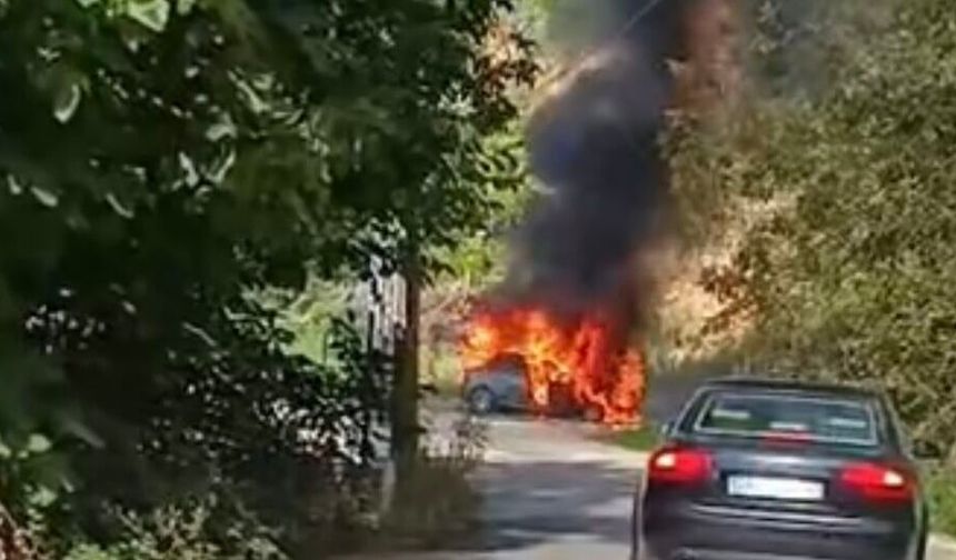 Güzelcehisar sahilinde park halindeki otomobil alev aldı